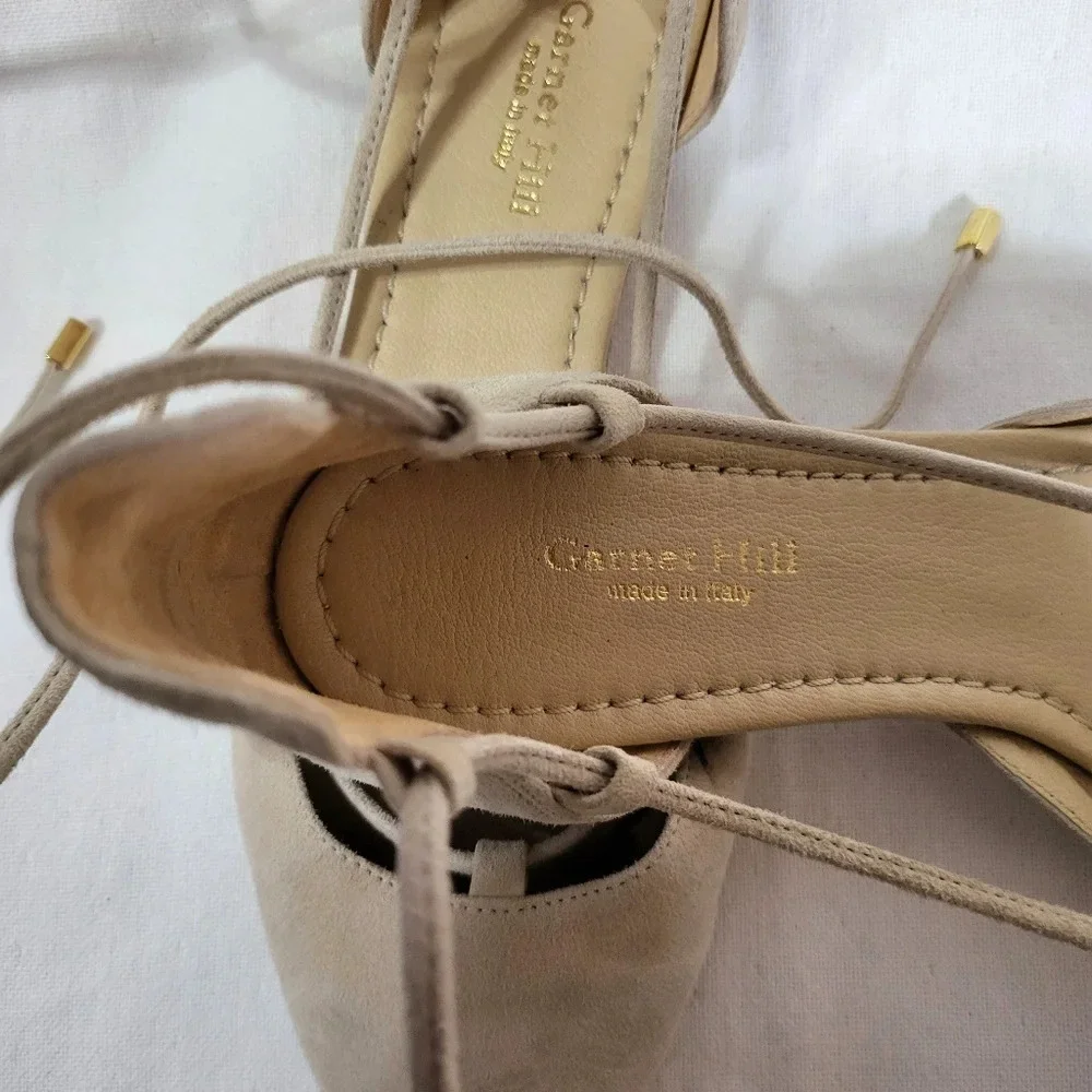 Garnet Hill Cream Suede Pointed-Toe Lace-Up Flats